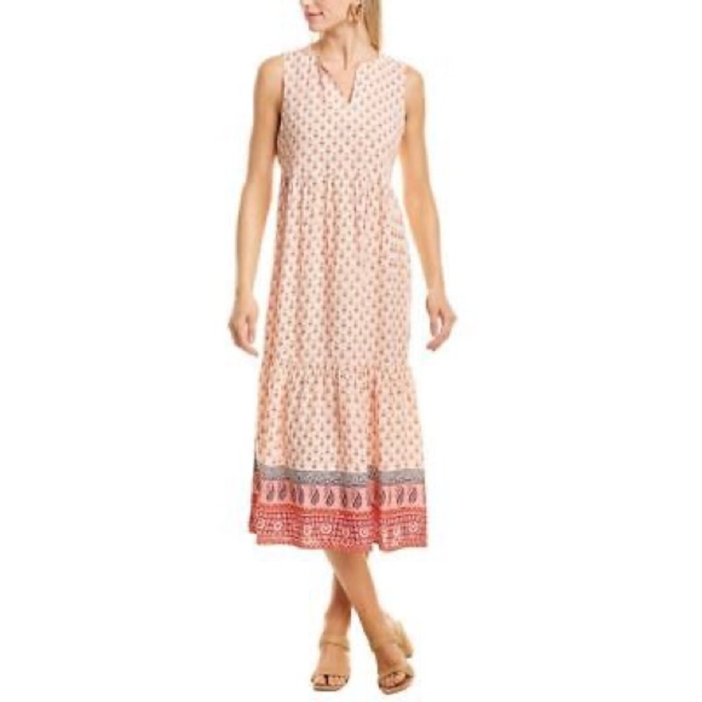 beachlunchlounge Pink and Gray Patterned Midi Dress